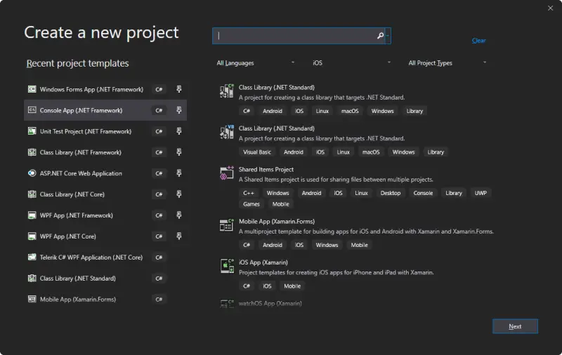 visual-studio-classic-create-project-modern